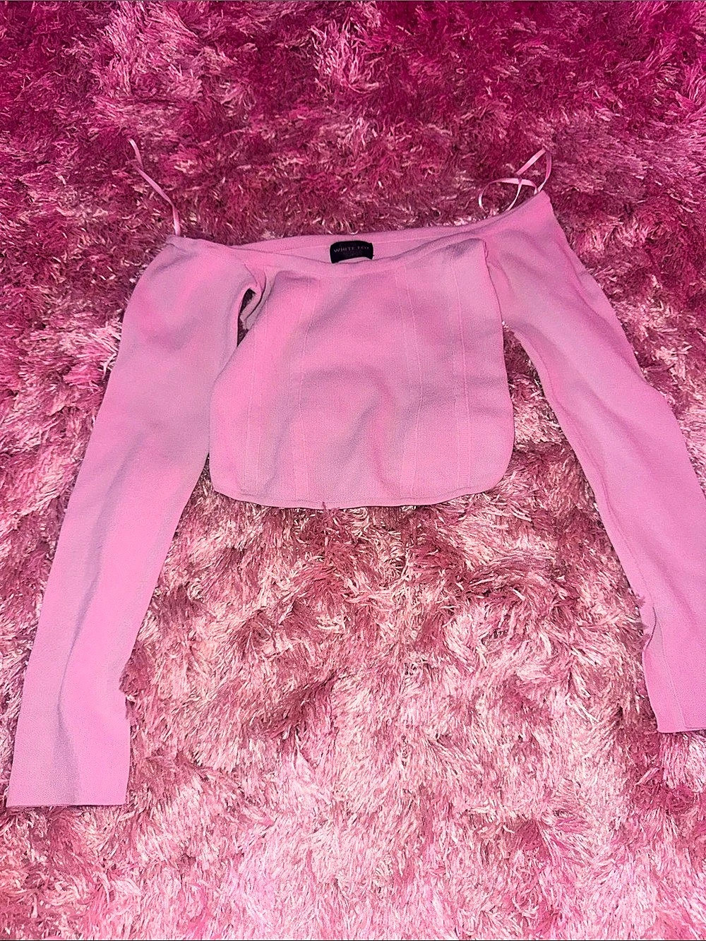 White Fox Boutique Pink Long Sleeve Crop Top